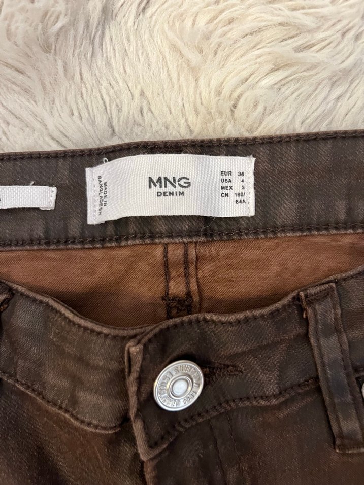 Mango Kahverengi Deri Görünümlü Kadın Jean - Görsel 4