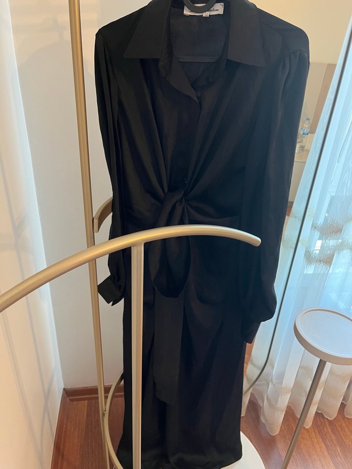 Lavinia Couture Siyah Şık Elbise Beli Bağlamalı - Görsel 2