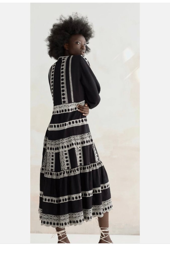 Zara Siyah Uzun Nakış Detaylı Elbise - Görsel 2