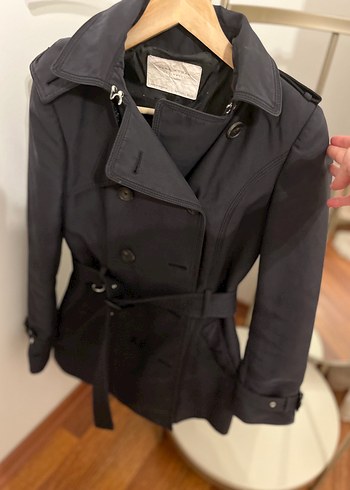 Zara Lacivert Kemerli Kapüşonlu Kadın Trençkot - Görsel 2