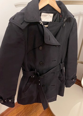 Zara Lacivert Kemerli Kapüşonlu Kadın Trençkot - Görsel 3