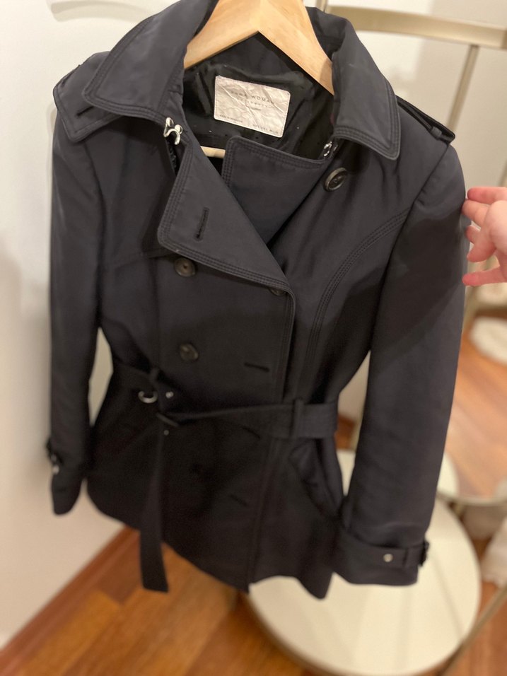 Zara Lacivert Kemerli Kapüşonlu Kadın Trençkot - Görsel 2