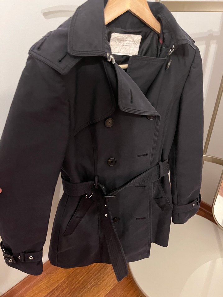 Zara Lacivert Kemerli Kapüşonlu Kadın Trençkot - Görsel 3