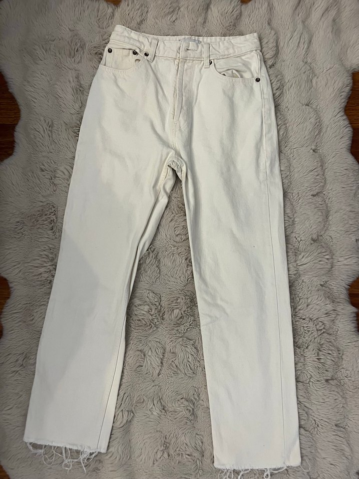 Zara Düz Kesim Ekru Jean - Görsel 5