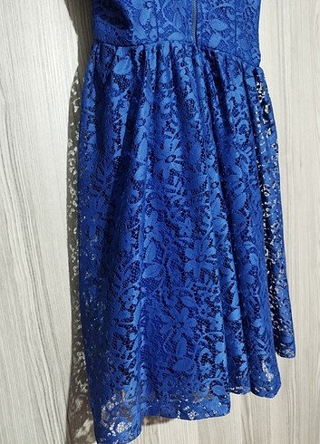 38 Beden mavi Renk Saks mavisi askılı dantelli elbise 