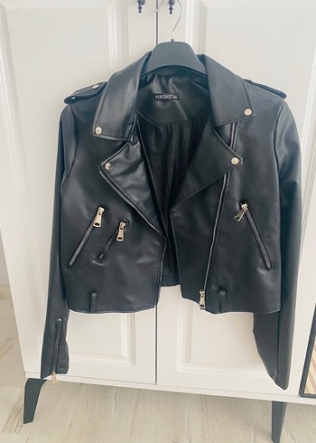 Siyah Deri Biker Ceket