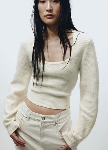 H&M bej renkli kalın kazak