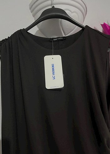 Drapeli koyu kahverengi mini Elbise - Görsel 2