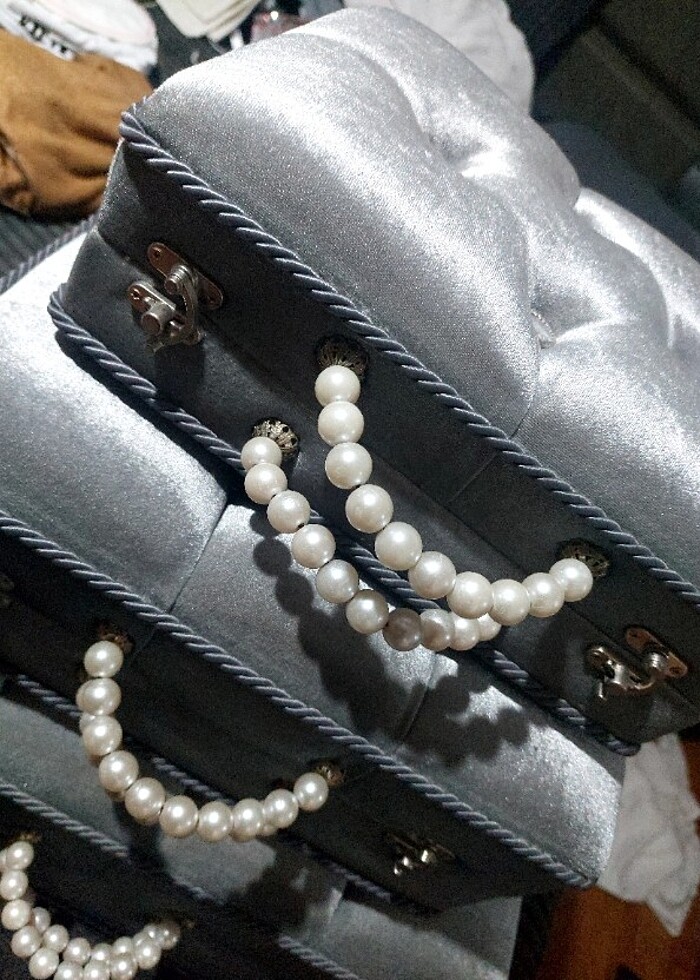 Çeyiz sandığı çantalı  3 boy inci detaylı  - Görsel 3