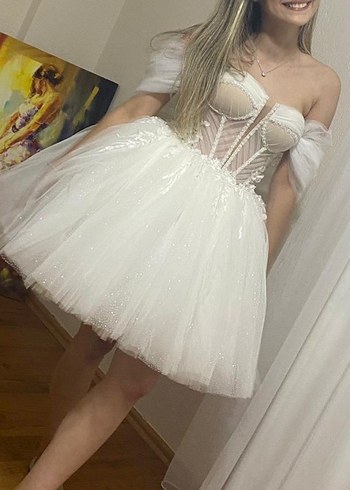 Straplez Mini prenses Kesim After Gelinlik - Görsel 2