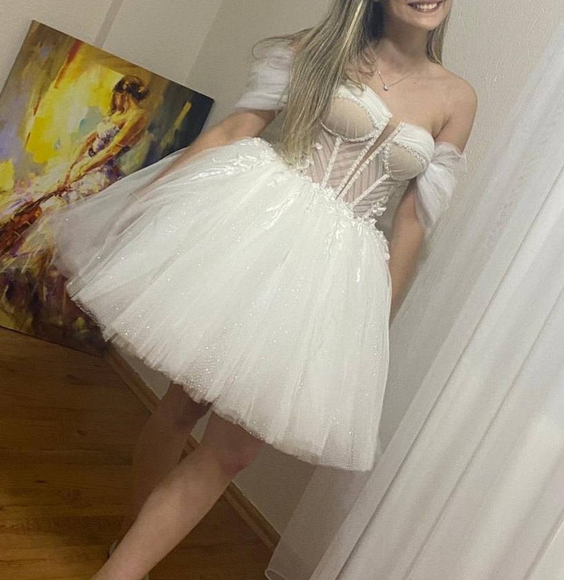 Straplez Mini prenses Kesim After Gelinlik - Görsel 2