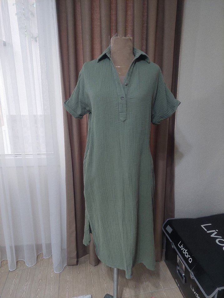 Keten Midi Elbise - Görsel 2