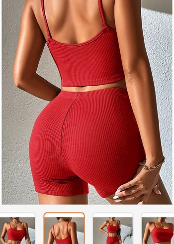 Kırmızı Mini Spor Takım Kadın Aktif Giyim - Görsel 2