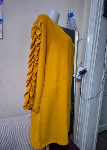 Sarı Uzun Kollu Fırfırlı Salaş Tunik - Görsel 2