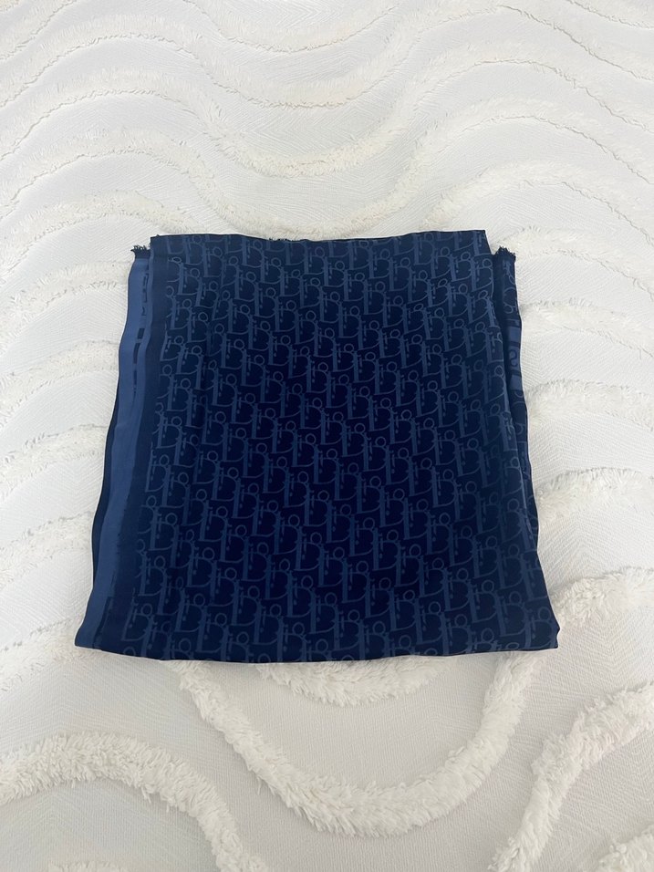 Kadın Lacivert Örgü Desenli Bohem Şal - Görsel 2