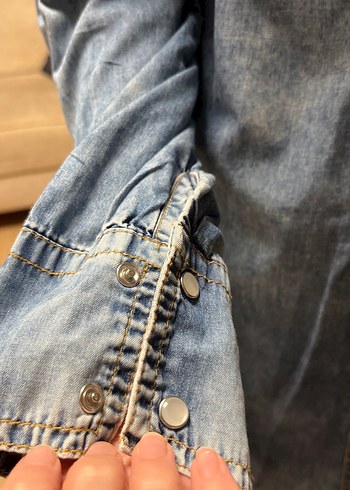 xl Beden Düğmeli Mavi Denim Kadın Gömlek
