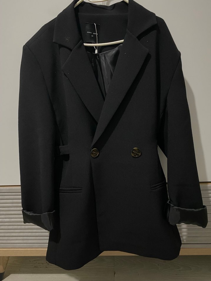 Düğmeli Siyah Belden oturtmalı Kadın Blazer Ceket - Görsel 5