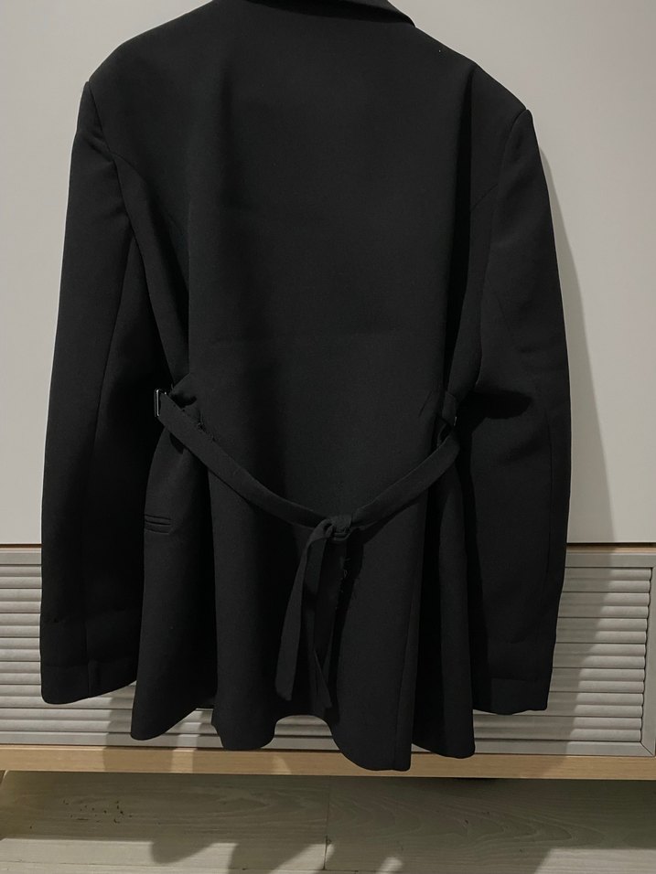 Düğmeli Siyah Belden oturtmalı Kadın Blazer Ceket - Görsel 2