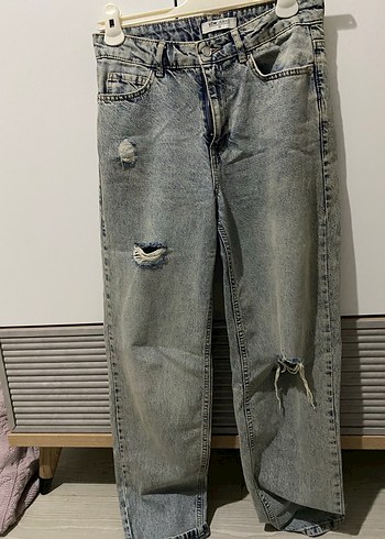 Gri Mavi Bol Kesim Kadın Denim Pantolon - Görsel 2