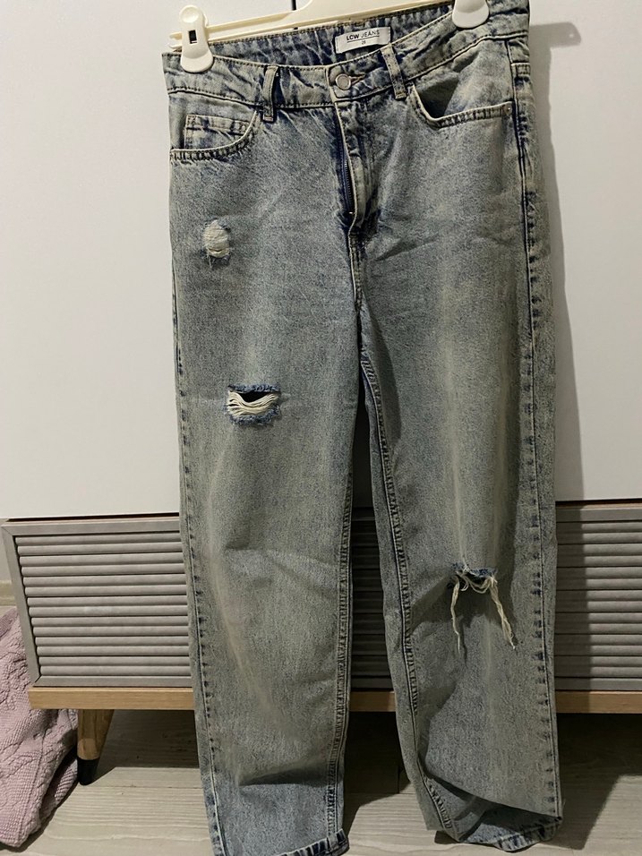 Gri Mavi Bol Kesim Kadın Denim Pantolon - Görsel 2