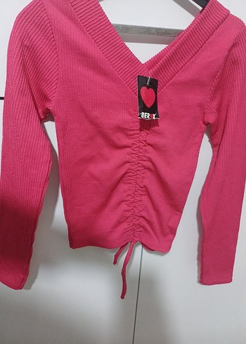 Pembe V Yaka İnce Örgü Kadın Kazak - Görsel 2