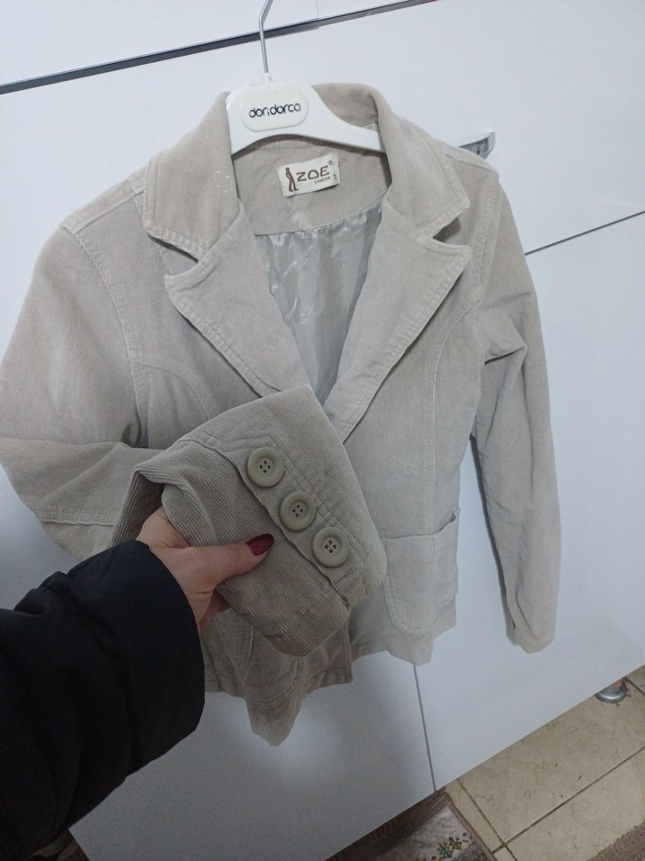 Bej Süet Düğmeli Kadın Blazer Ceket - Görsel 2