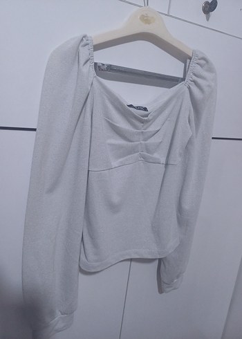 Gri Uzun Kollu Kadın Bluz - Görsel 2