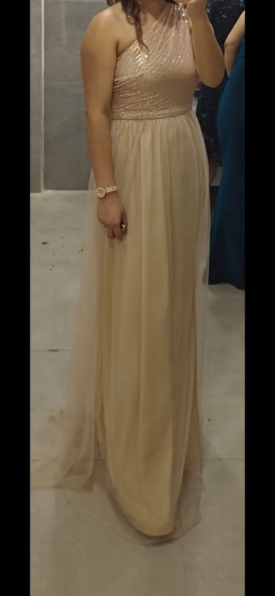 Bej Drapeli Uzun Abiye Elbise - Görsel 2