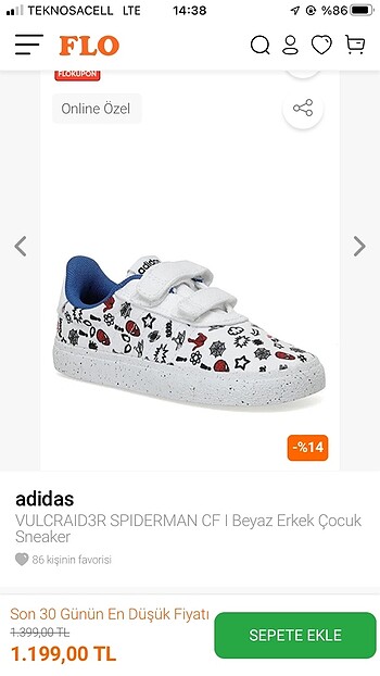 26 Beden Orjinal Adidas Spiderman 26 numara ayakkabı