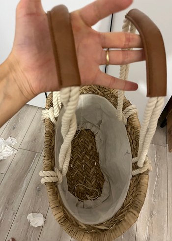 Beden ten rengi Renk Bej Örgü Detaylı Bohem Kadın Çantası
