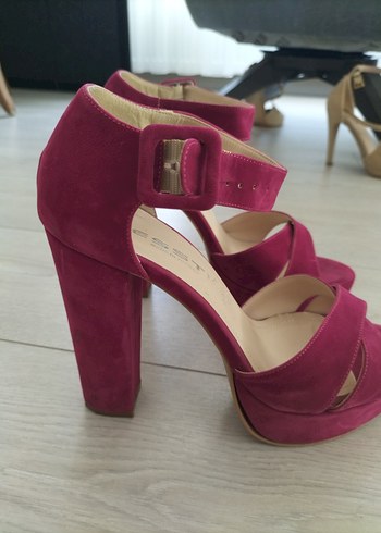 Pembe Süet Platform Topuklu Kadın Ayakkabı - Görsel 5