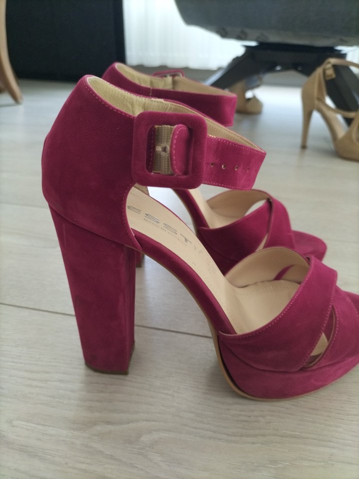 Pembe Süet Platform Topuklu Kadın Ayakkabı - Görsel 5