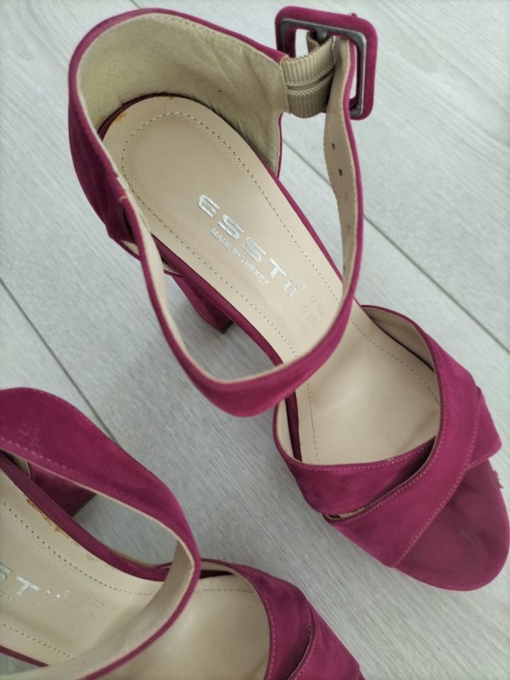 Pembe Süet Platform Topuklu Kadın Ayakkabı - Görsel 4