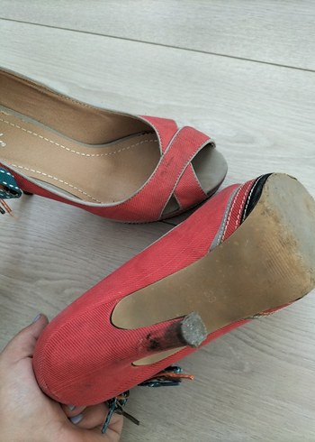 Pembe Süet Fiyonklu Dolgu Topuklu Kadın Ayakkabı - Görsel 5