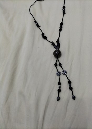 Uzun Siyah Yılan Desenli Boncuklu Kadın Kolye - Görsel 5