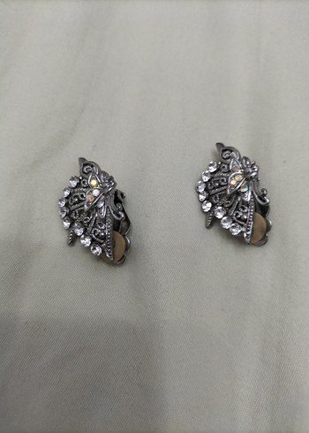 Mini Payetli Vintage Gri Küpe - Görsel 5