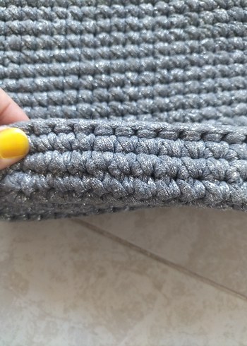 Gri Örgü Kadın Çanta Püsküllü - Görsel 4