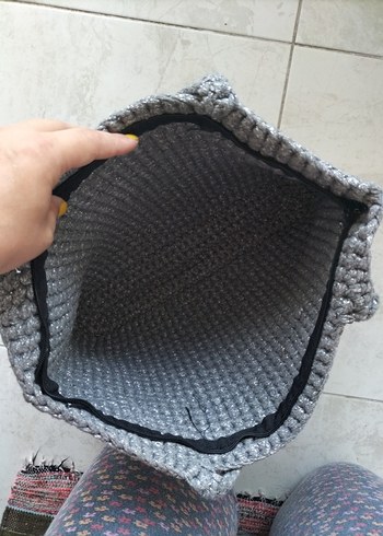 Gri Örgü Kadın Çanta Püsküllü - Görsel 5