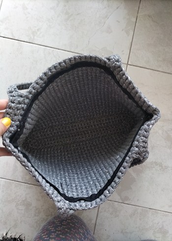 Gri Örgü Kadın Çanta Püsküllü - Görsel 6