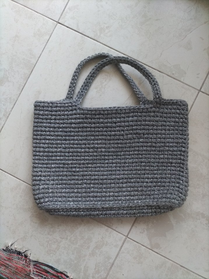 Gri Örgü Kadın Çanta Püsküllü - Görsel 3