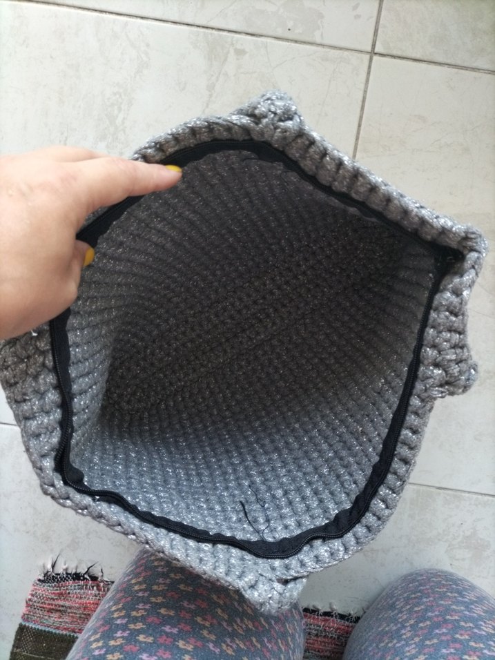 Gri Örgü Kadın Çanta Püsküllü - Görsel 5