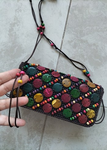Renkli Boncuklu Kadın Örgü Çanta - Görsel 5