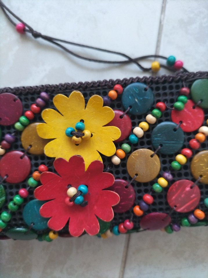 Renkli Boncuklu Kadın Örgü Çanta - Görsel 2