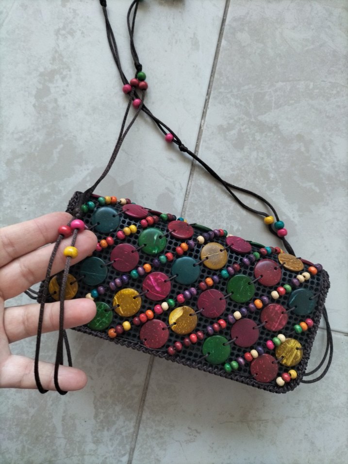 Renkli Boncuklu Kadın Örgü Çanta - Görsel 5