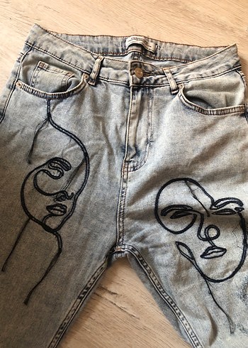 Diğer Gri Baskılı Salaş Kadın Denim Pantolon