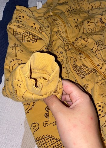 24-36 Ay Beden Sarı Dinozor Desenli Fermuarlı Erkek Çocuk Pijaması