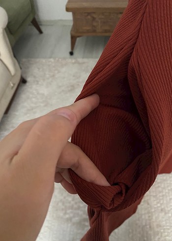 46 Beden Düğmeli Uzun Kahverengi Salaş elbise