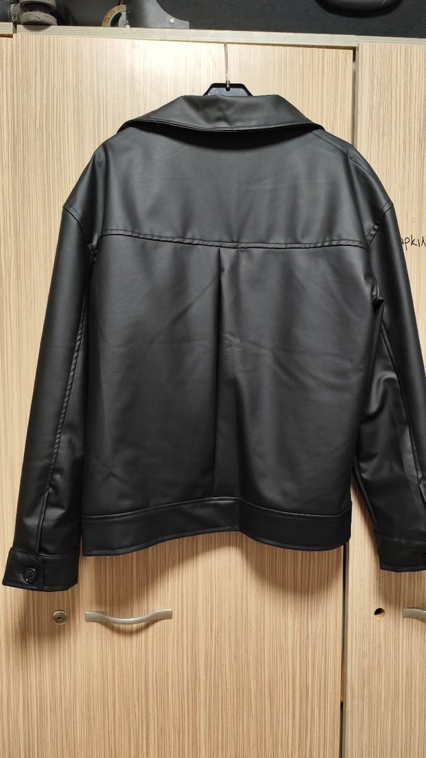 Düğmeli Siyah Deri Kadın Ceket - Görsel 5