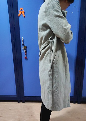 Gri Düğmeli Midi Kadın Kaban - Görsel 4