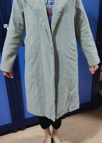 Gri Düğmeli Midi Kadın Kaban - Görsel 2